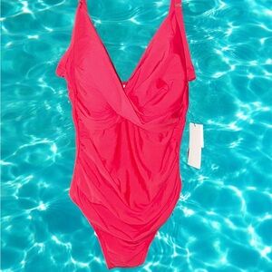 Calvin Klein Women’s One Piece Pink Swimsuit Bathing Suit Twisttop Tummy Control